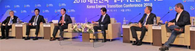 2018 대한민국 에너지전환 컨퍼런스에 참여한 성윤모 산업부 장관과 국내외 기업 관계자들.