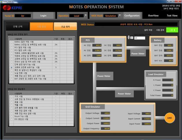 '이동형 ESS 시험장비' 운영 화면