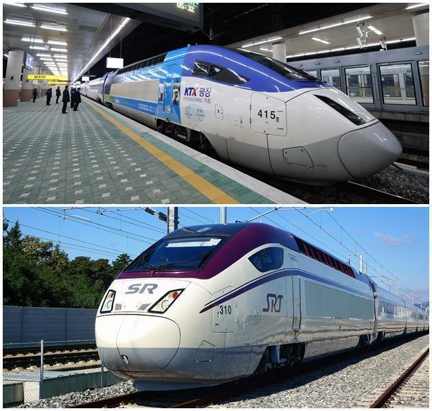 코레일의 KTX산천 열차(위쪽)와 SR의 SRT 열차 모습.