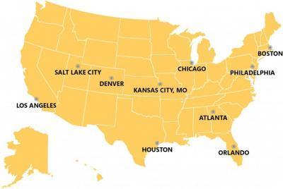 미국 도시 에너지 프로젝트 참여도시. 왼쪽부터 로스앤젤레스, 솔트레이크시티, 덴버, 캔자스시티, 휴스턴, 시카고, 애틀랜타, 올랜도, 필라델피아, 보스턴.