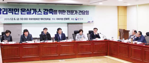 6일 서울 여의도 국회의원회관에서 열린 ‘합리적인 온실가스 감축을 위한 전문가 간담회’에서 전문가들이 토론하고 있다.