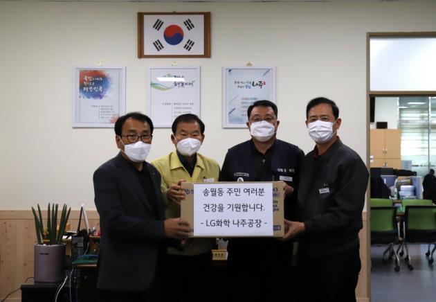 LG화학 나주공장은 전남 나주 송월동 지역 취약계층 주민에게 마스크 1천매를 기부했다. 
