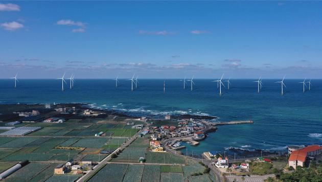한국전력기술이 종합설계, 풍력터빈 구매·공급을 담당하는 제주 한림해상풍력발전단지 조감도.