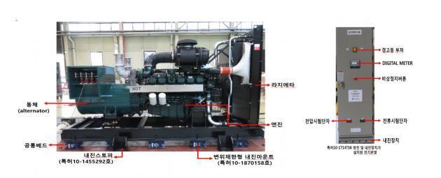 지엔씨에너지가 우수조달인증을 획득한 ‘내진스토퍼와 내진마운트가 적용된 내진형 디젤발전기’(왼쪽)와 ‘내진장치가 적용된 운전반 판넬’