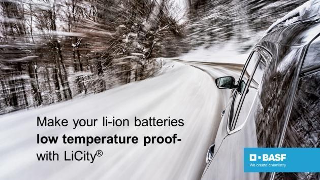 바스프의 신규 양극 바인더 시리즈 리시티(Licity®)는 저온 환경에서의 리튬이온 배터리 성능을 강화한다.