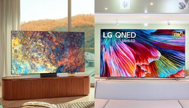 삼성전자의 Neo QLED(왼쪽), LG전자의 QNED TV 이미지 컷.