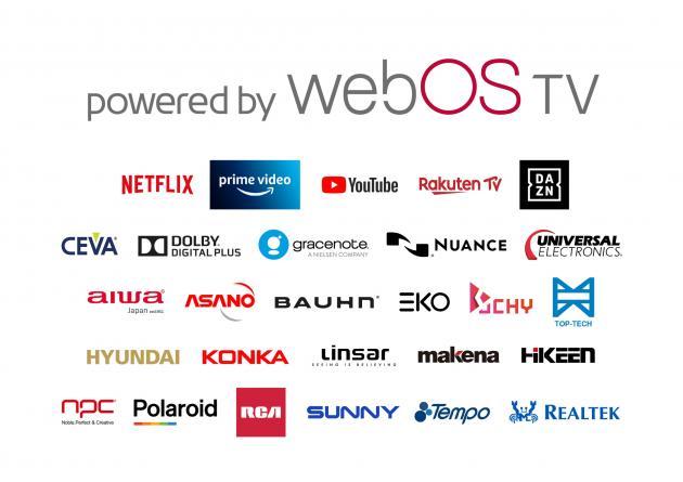 LG전자가 webOS TV 플랫폼 공급을 위해 협력하고 있는 글로벌 콘텐츠 및 기술 솔루션 파트너사 로고 모음.