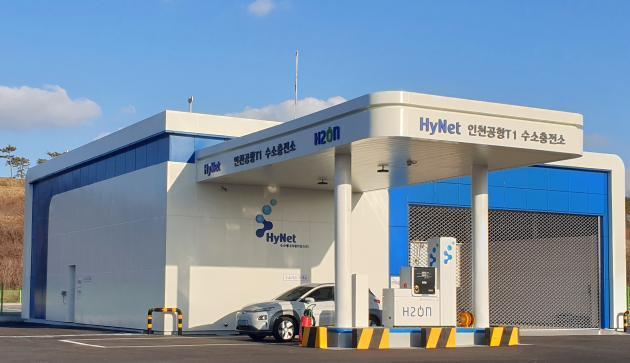 한국가스공사가 출자한 하이넷(수소에너지네트워크 주식회사)이 인천공항에 건립한 수소충전소.