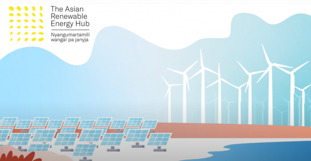 호주 서부지역에 추진할 예정인 26GW 규모의 그린수소 생산 프로젝트 AREH(Asian Renewable Energy Hub) 소개 자료.