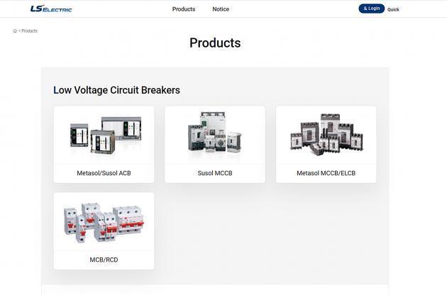 LS일렉트릭이 비대면 마케팅 강화를 위한 디지털 채널 LS Product Finder를 론칭했다. LS Product Finder로 북미 지역 전략 제품을 검색한 화면.