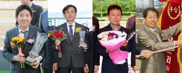 좌측부터 300승 달성한 박윤규, 송문길, 우창구, 홍대유 조교사