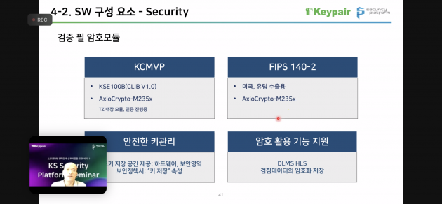 키페어와 시큐리티플랫폼이 한전 보안강화형 전력량계 실무자를 대상으로 ‘KS 보안미터 플랫폼 세미나 2021’을 진행하고 있다.