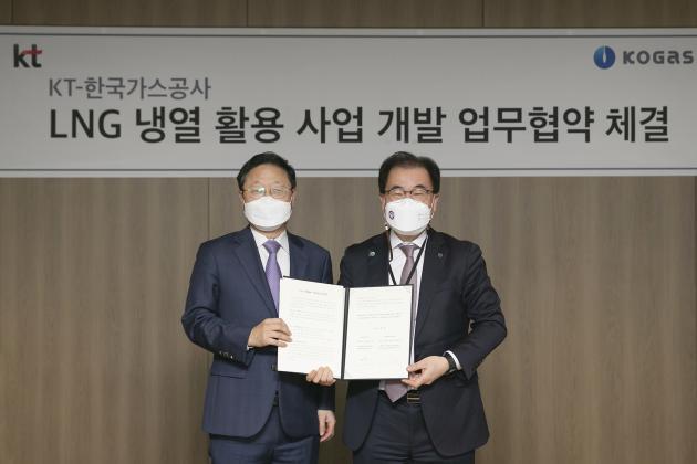  신수정 KT Enterprise부문장(왼쪽)과 이승 한국가스공사 부사장이 MOU 체결 후 기념촬영을 하고 있다.