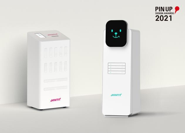 ‘2021 핀업 디자인 어워드’ 정보기기 디자인 분야에서 파이널리스트에 선정된 ‘민팃 미니 ATM’(오른쪽)와 ‘민팃 박스’ 이미지.