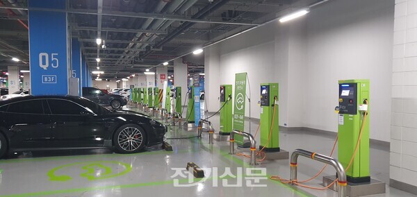 서울 도심에 위치한 한 전기차 충전소.