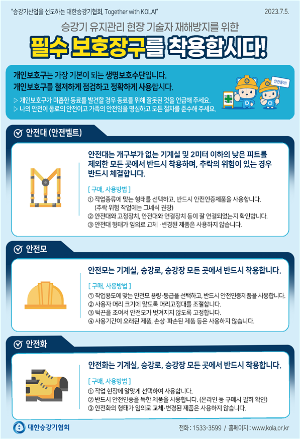 522528 승강기협회, 유지관리 기술자 개인보호구 착용 안내