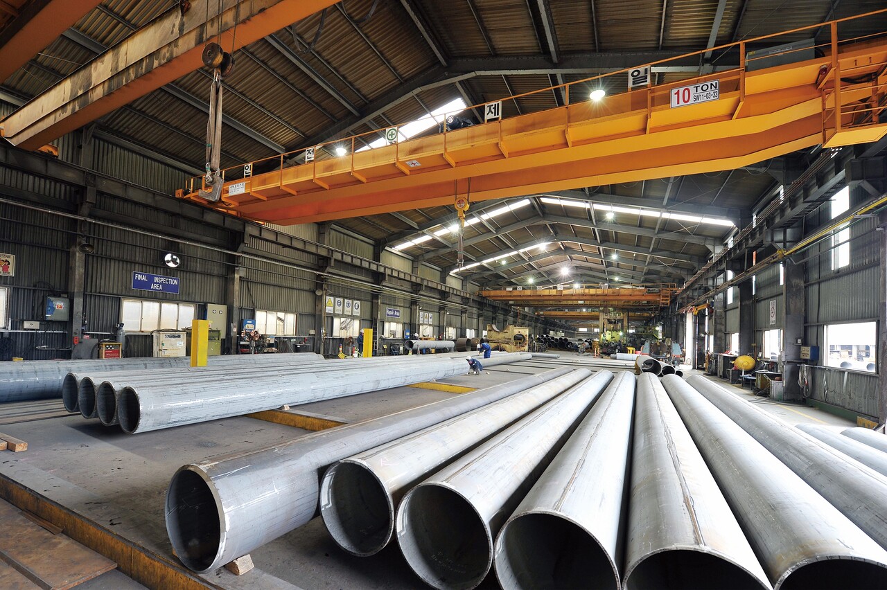 sk오션플랜트의 후육강관이 적재된 모습. (제공=sk에코플랜트)