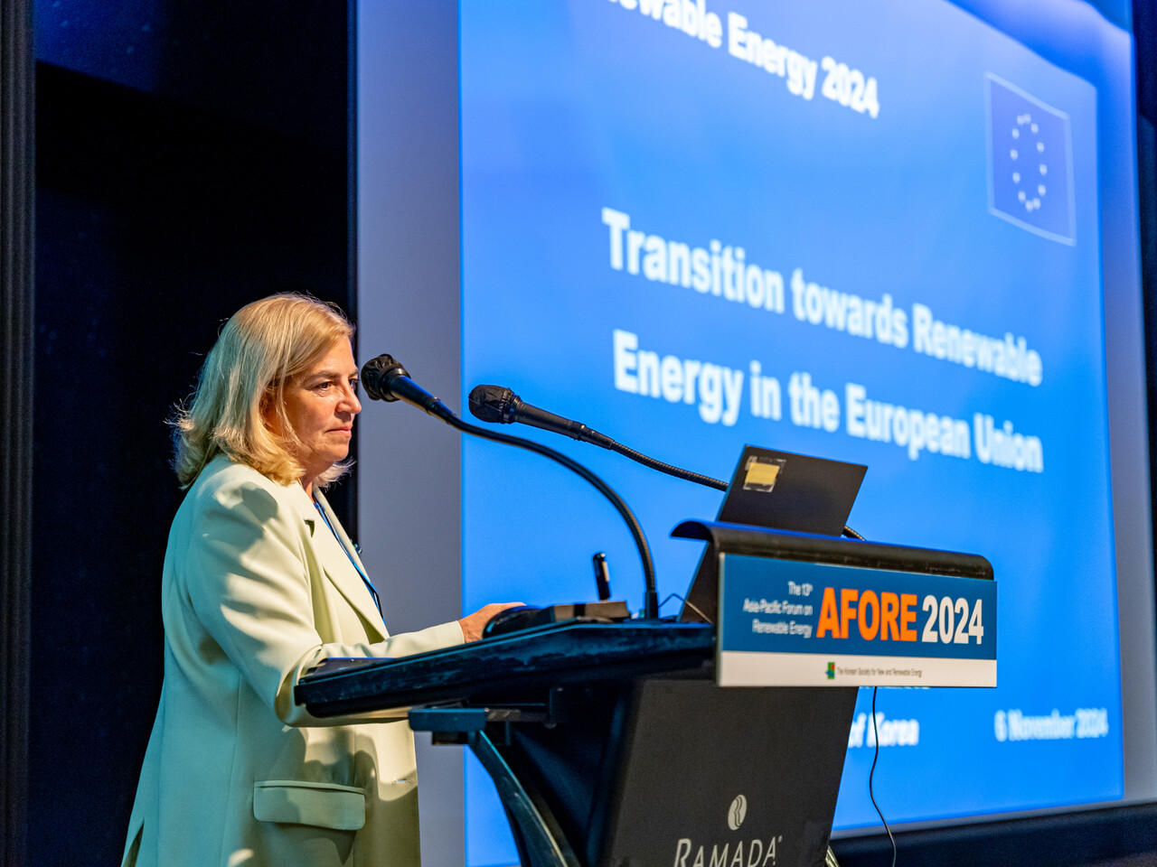 마리아 카스틸로 페르난데스 주한EU대사가 EU의 탄소중립 대응 방안을 발표하고 있다. [사진=김진후 기자]