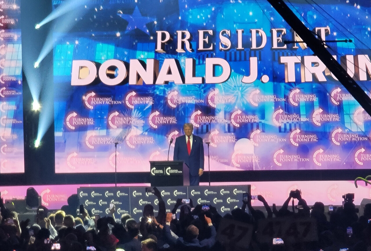 미국 공화당 대통령 후보인 도널드 트럼프 전 대통령이 23일(현지시간) 대선 경합주인 조지아주에서 유세를 하고 있다.[사진=연합뉴스]