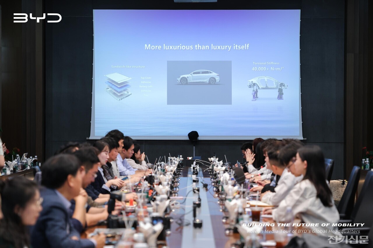 지난 20일 중국 선전시 BYD 본사에서 열린 BYD 임원진과의 기자간담회 모습. [사진=BYD 코리아]