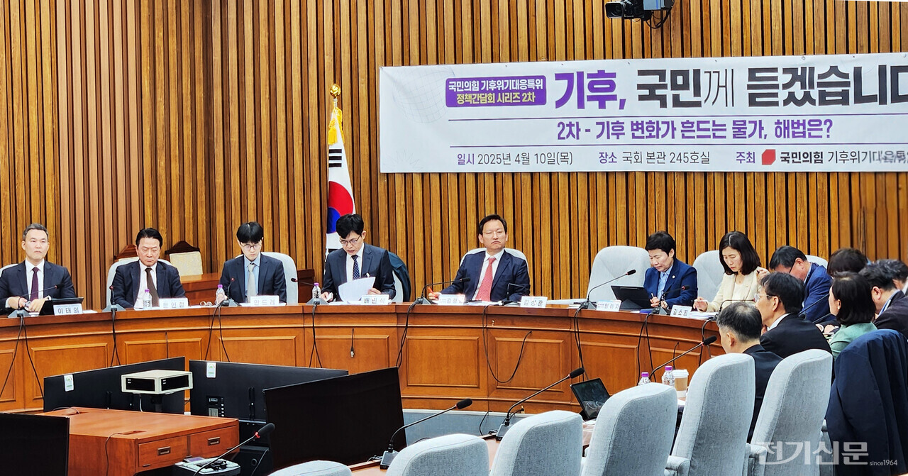 국민의힘 기후위기대응특위는 토론회를 열고 기후변화로 인한 에너지요금 영향에 대한 전문가들의 의견을 청취했다.[사진=윤대원 기자]