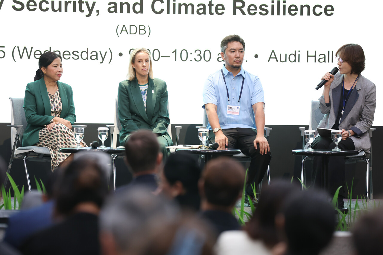 이현정 ADB 수석 에너지 경제연구원(오른쪽 첫 번째)이 APG 심층 세션 패널 토론회를 주재하고 있다. [제공=한국에너지공단]