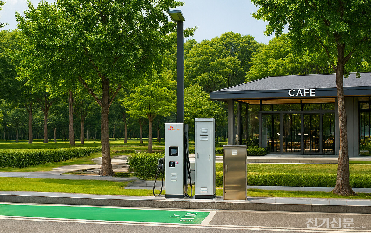 용인시 노상주차장에 설치된 SK일렉링크 IoT 가로등형 충전기 [사진=SK일렉링크]