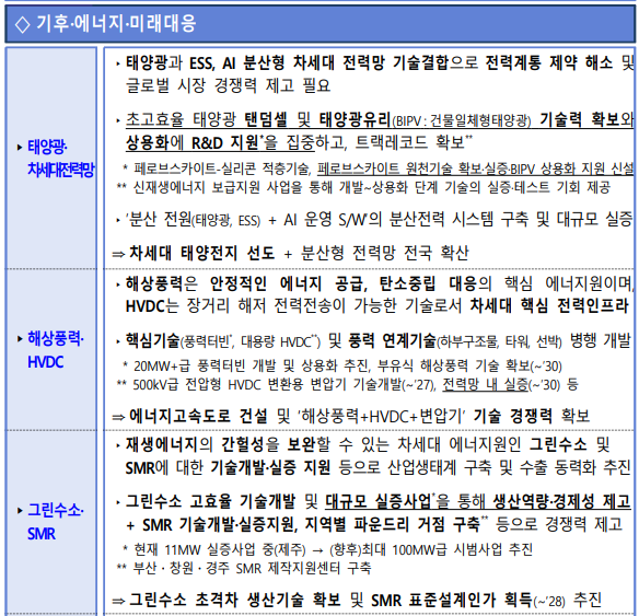 '새 정부 성장전략'이 제시한 에너지 분야 핵심 프로젝트. [출처=기획재정부]