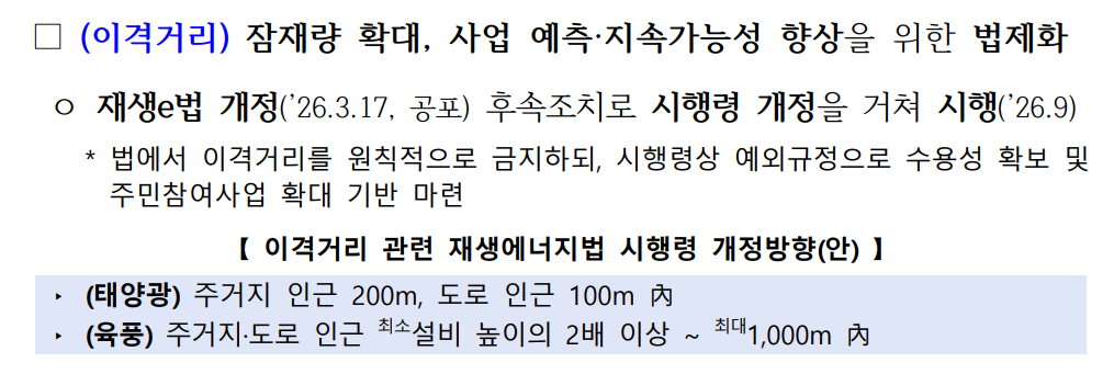 '제1차 재생에너지 기본계획'에 담긴 이격거리 기준을 두고 업계가 '새로운 규제'라며 반발하고 있다. [제공=기후에너지환경부]
